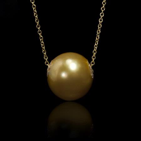 Diamond and Golden South Sea Pearl 18k Yellow Gold Necklace
