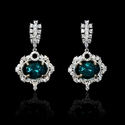 Diamond and Chatham Emerald 18k Two Tone Gold Dangle Earrings