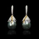 Diamond and South Sea Tahitian Pearl 18k Two Tone Gold Dangle Earrings