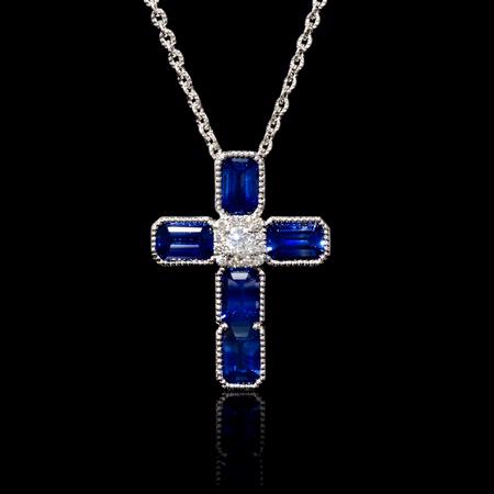 .21ct Diamond and Blue Sapphire Antique Style 18k White Gold Pendant