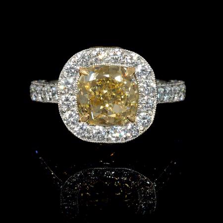 GIA Certified Diamond Antique Style Platinum and 18k Yellow Gold Engagement Ring 