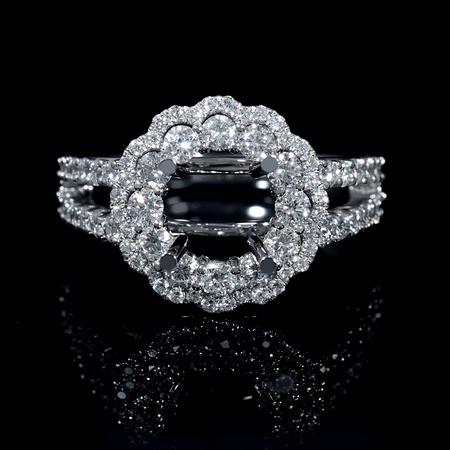 Diamond 18k White Gold Double Halo Split Shank Engagement Ring Setting