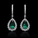 Diamond and Emerald 18k Two Tone Gold Dangle Earrings