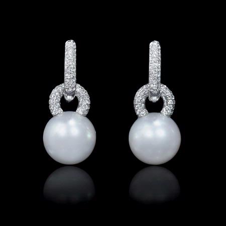 .84ct Diamond and South Sea Pearls 18k White Gold Dangle Earrings