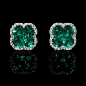 Diamond and Emerald 18k White Gold Cluster Flower Earrings