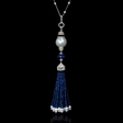 2.78ct Diamond, Blue Sapphire, Topaz, Tanzanite, South and Cultured Pearl 18k White Gold Pendant Necklace