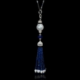 2.78ct Diamond, Blue Sapphire, Topaz, Tanzanite, South and Cultured Pearl 18k White Gold Pendant Necklace