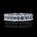 Diamond Emerald And Round Brilliant Cut 18k White Gold Antique Style Eternity Wedding Band Ring