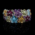 Diamond, Blue Topaz, Citrine, Amethyst, Peridot and Rhodoloite 18K White Gold Flower Bracelet