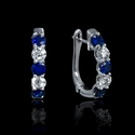 Diamond and Blue Sapphire 18k White Gold Huggie Earrings