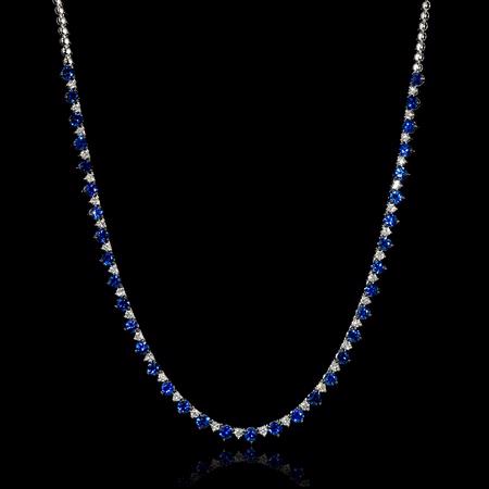 1.52ct Diamond and Blue Sapphire 18k White Gold Necklace