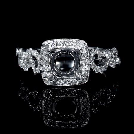 Simon G Diamond Antique Style 18k White Gold Antique Engagement Ring Setting