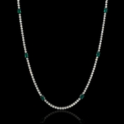 Diamond and Emerald 18k White Gold Opera Necklace