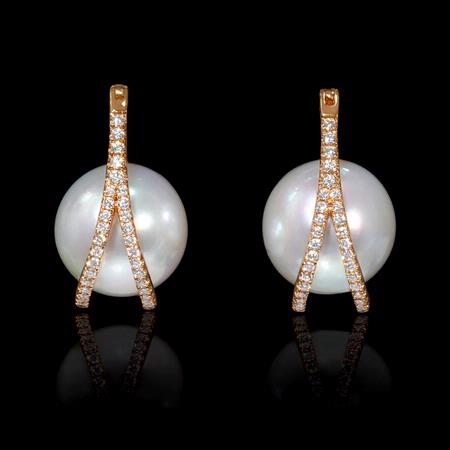 Diamond and South Sea Pearl 18k Rose Gold  Earrings