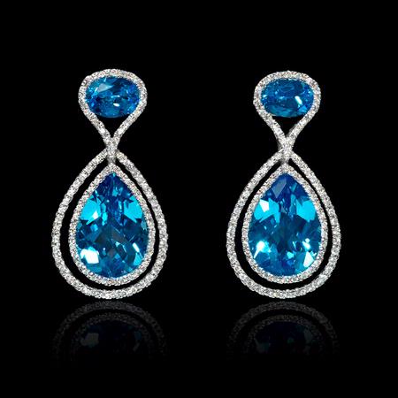 Diamond and Blue Topaz 18k White Gold Dangle Earrings
