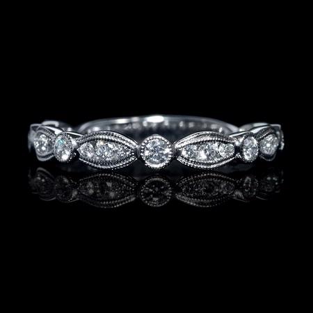 .31ct Diamond Antique Style 18k White Gold Wedding Band Ring