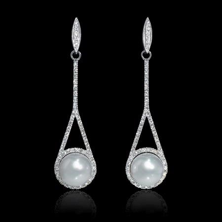 .83ct Diamond and South Sea Pearl 14k White Gold Dangle Earrings