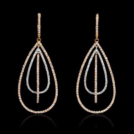 1.84ct Diamond 18k Two Tone Gold Dangle Earrings