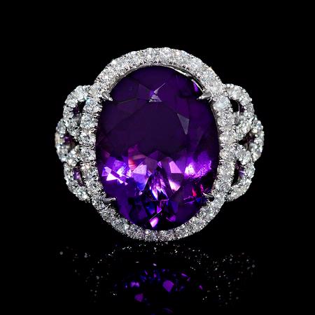 1.01ct Diamond and Purple Amethyst 18k White Gold Ring