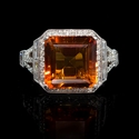 Diamond and Citrine Antique Style 18k White Gold Ring