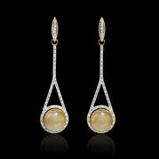 Diamond and South Sea Pearl 14k Yellow Gold Dangle Earrings