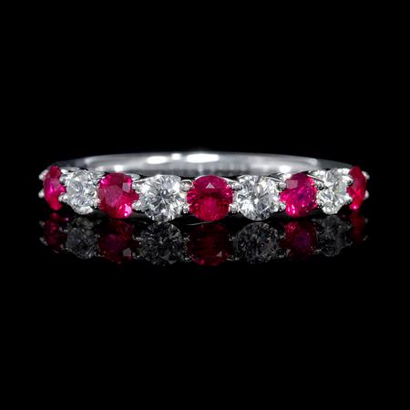 .36ct Diamond and Ruby Round Brilliant Cut 18k White Gold Ring