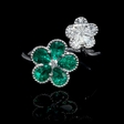 .37ct Diamond and Emerald Antique Style 18k White Gold Floral Ring