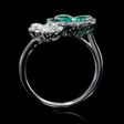 .37ct Diamond and Emerald Antique Style 18k White Gold Floral Ring