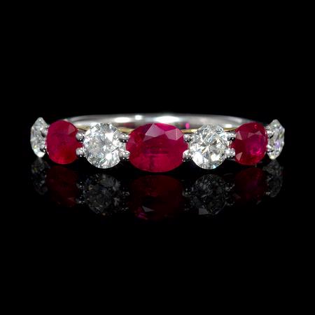 .75ct Diamond and Ruby Round Brilliant Cut 18k White Gold Ring