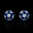 .53ct Diamond and Blue Sapphire 18k White Gold Cluster Flower Earrings