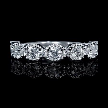 1.01ct Diamond Antique Style 18k White Gold Wedding Band Ring