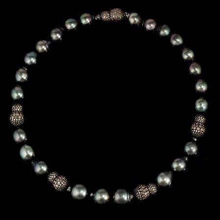Diamond Tahitian Pearl 18k White Gold and Black Rhodium Necklace