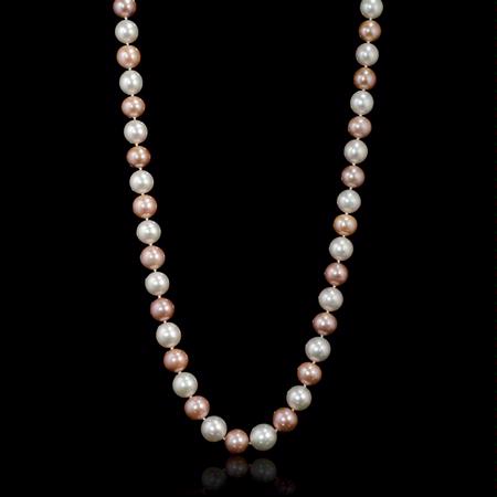 South Sea and Freshwater Pink and White Pearl 18k White Gold Necklace