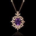 Diamond and Purple Amethyst Antique Style 18k Rose Gold Pendant