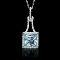 Diamond and Aquamarine 14k White Gold Pendant Necklace