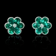 .07ct Diamond and Emerald Antique Style 18k White Gold Floral Cluster Flower Earrings