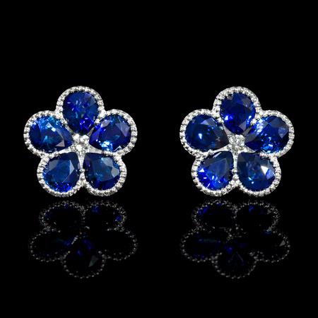 .11ct Diamond and Blue Sapphire Antique Style 18k White Gold Cluster Floral Earrings