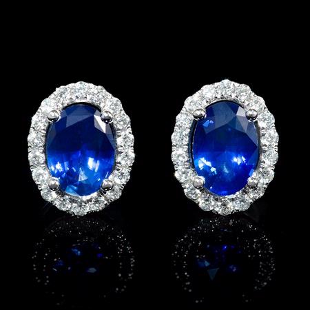 .38ct Diamond and Blue Sapphire 18k White Gold Cluster Earrings