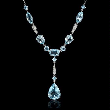 .12ct Diamond and Aquamarine 18k White Gold Pendant Necklace