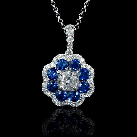 Diamond and Blue Sapphire 18k White Gold Pendant 