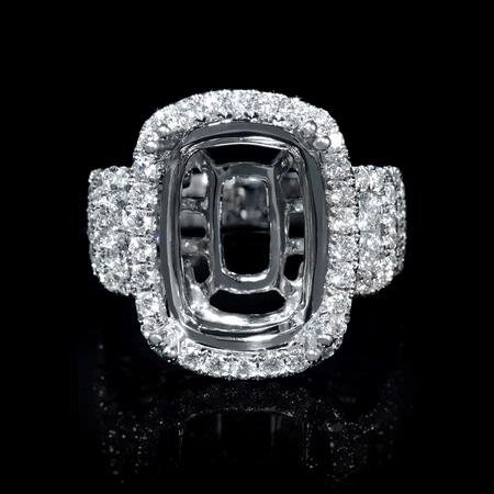 1.37ct Diamond Antique Style 18k White Gold Halo Engagement Ring Setting