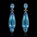 Diamond Blue Sapphire and Blue Topaz 18k White Gold Dangle Earrings