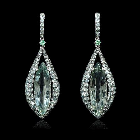 21.85ct Green Amethyst Tourmaline and Sapphire 18k White Gold Dangle Earrings