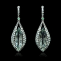 Green Amethyst Tourmaline and Sapphire 18k White Gold Dangle Earrings