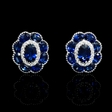 .13ct Diamond and Blue Sapphire Antique Style 18k White Gold Cluster Earrings
