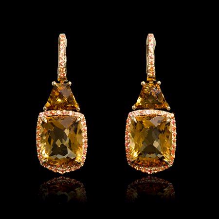 17.32ct Yellow Sapphire and Citrine 18k Yellow Gold Dangle Earrings