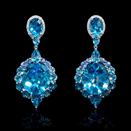 .23ct Diamond Blue Sapphire and Blue Topaz 18k White Gold Dangle Earrings