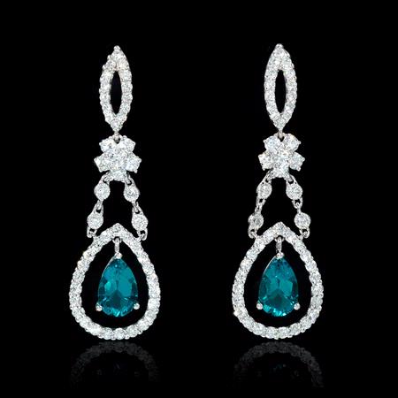 1.41ct Diamond and Chatham Emerald 18k White Gold Dangle Earrings