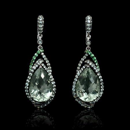 13.48ct Green Amethyst Tourmaline and Sapphire 18k White Gold Dangle Earrings