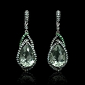 Green Amethyst Tourmaline and Sapphire 18k White Gold Dangle Earrings